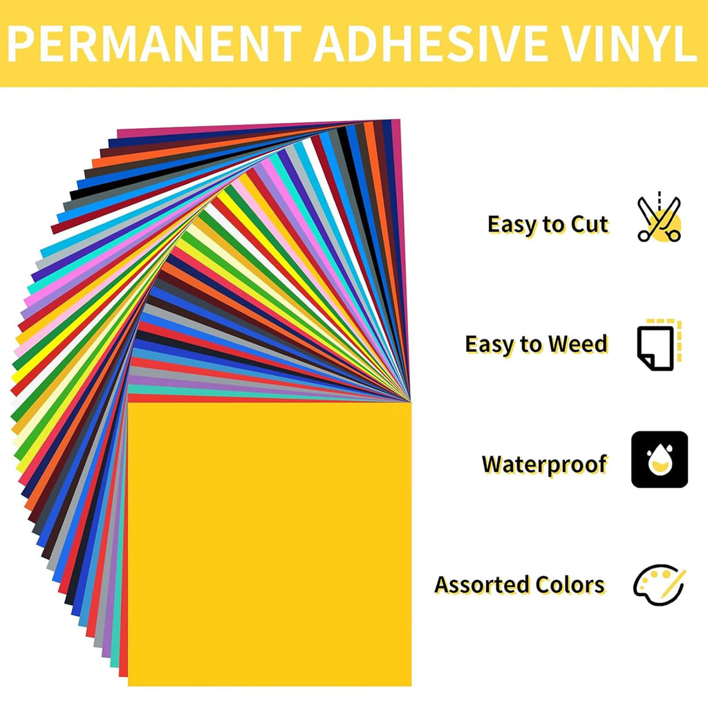 Huaxing Permanent Adhesive Vinyl Bundle - 90 Pack Vinyl Sheets (12”x12”, Glossy, Matte, Metallic) for Most Cutting Machines and Party Decoration, Sticker, Craft Cutter, Car Decal