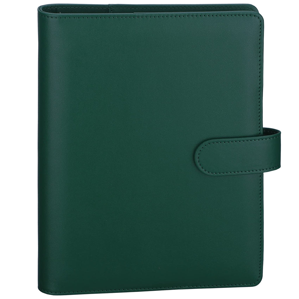 Antner A5 Binder 6 Ring Refillable Notebook Binder Planner Cover for A5 Refill Paper, PU Leather Loose Leaf Personal Organizer Budget Planner for Savings & Budgeting with Magnetic Buckle, Dark Green