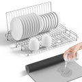 Chilinii Dish Drying Rack Stainless Steel Collapsible Foldable Small Dish Rack Countertop Portable Drainer with Drying Mat for Kitchen Dorm RV Campers Travel Trailer Space Saving