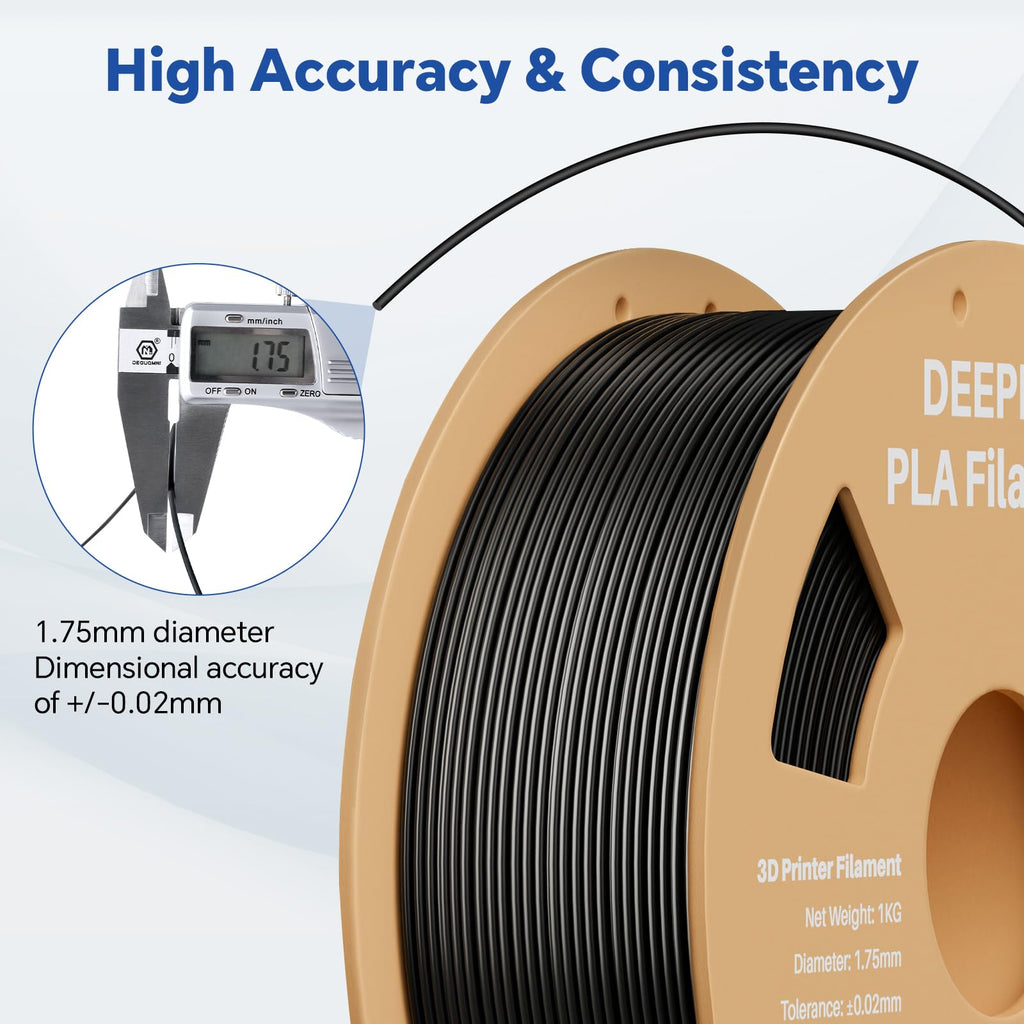 DEEPLEE PLA 1.75mm 3D Printer Filament, Dimensional Accuracy +/- 0.02mm, Neatly Wound, No Clogging, Vacuum Package, Fits for Most FDM 3D Printers, Cardboard Spool 1kg White