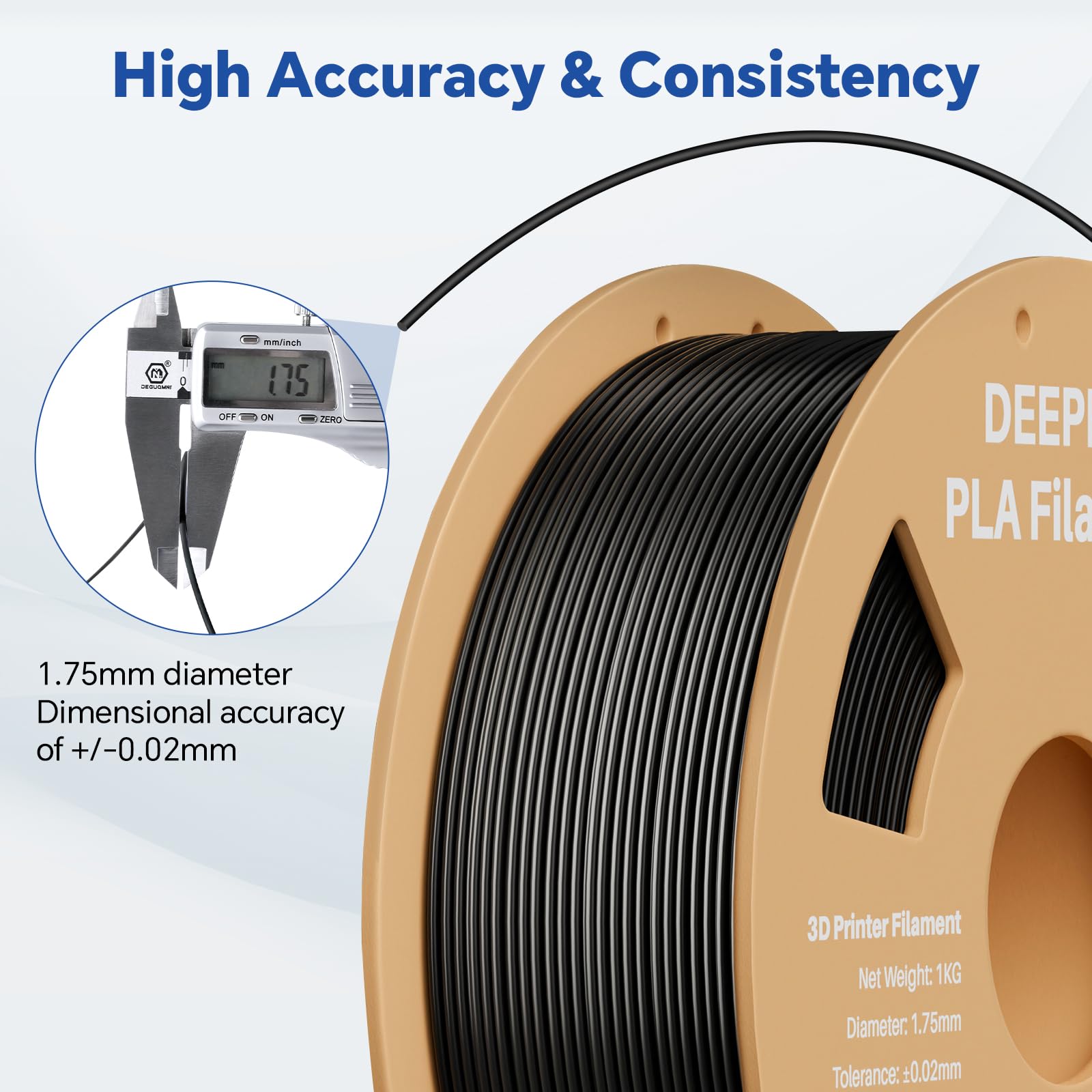 DEEPLEE PLA 1.75mm 3D Printer Filament, Dimensional Accuracy +/- 0.02mm, Neatly Wound, No Clogging, Vacuum Package, Fits for Most FDM 3D Printers, Cardboard Spool 1kg White