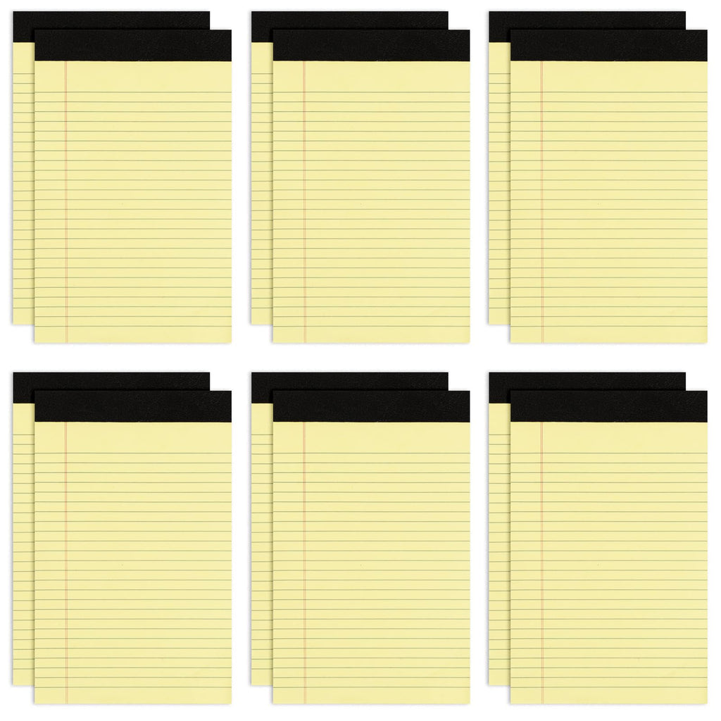 12 Pack Yellow Note Pads 5x8, Small Legalpads 5x8 Yellow for Office, Goefun Perforated College Ruled Writing Pads - 30 Sheets Samll Notepad