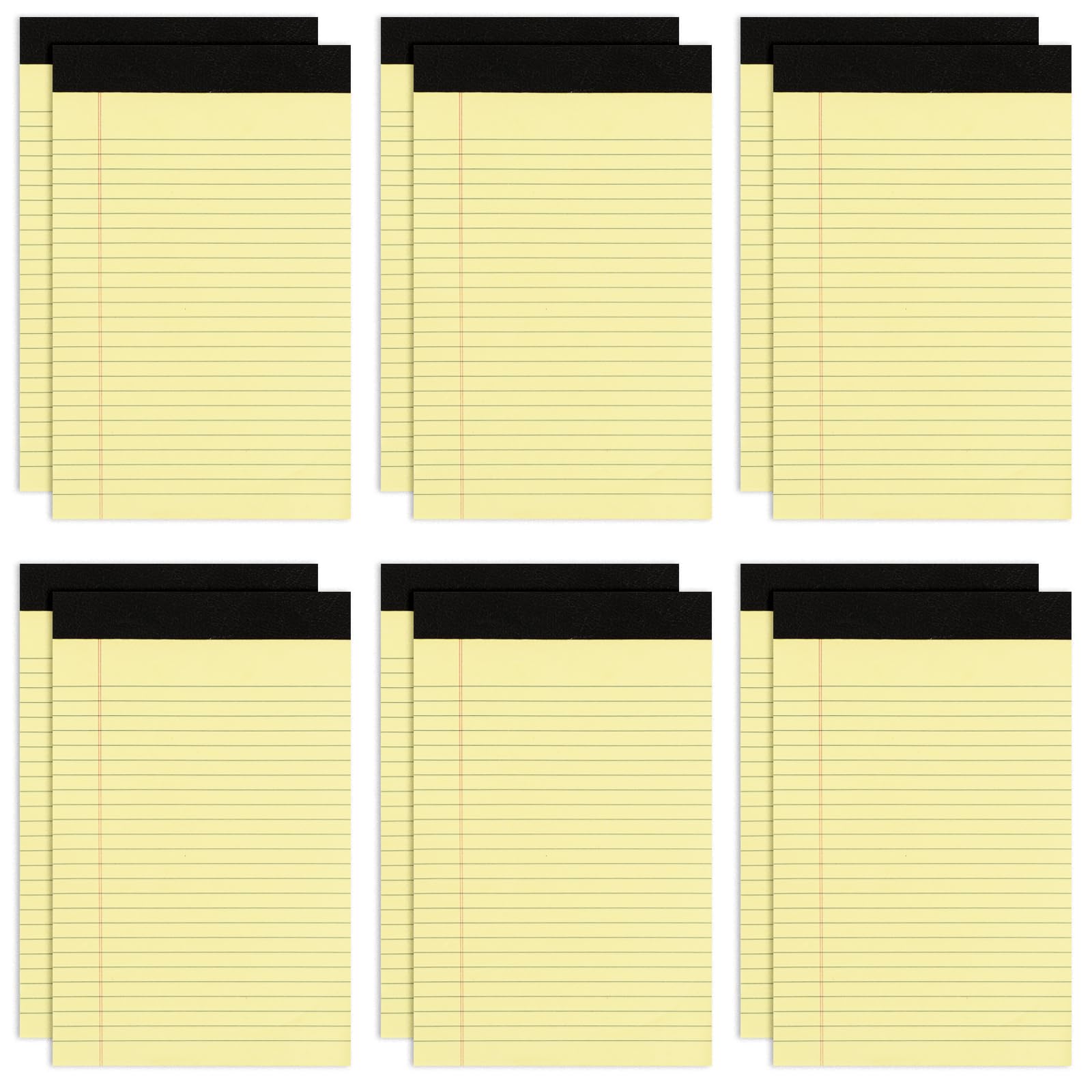 12 Pack Yellow Note Pads 5x8, Small Legalpads 5x8 Yellow for Office, Goefun Perforated College Ruled Writing Pads - 30 Sheets Samll Notepad