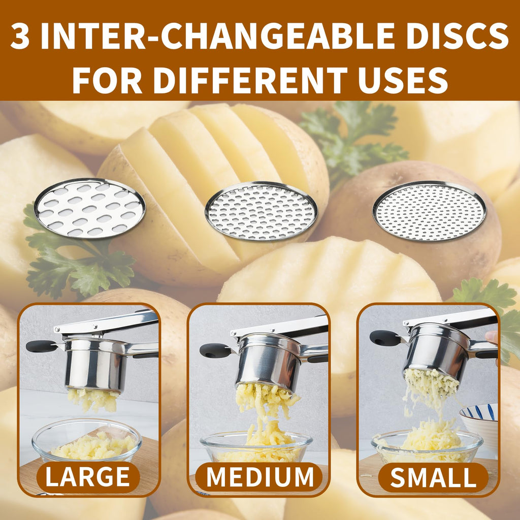 Roryimke 15oz Potato Ricer Heavy Duty Stainless Steel 3 Interchangeable Discs Potato Masher Spaetzle Maker with Silicone Handle Kitchen Tool Perfect Ricer for Mashed Potatoes