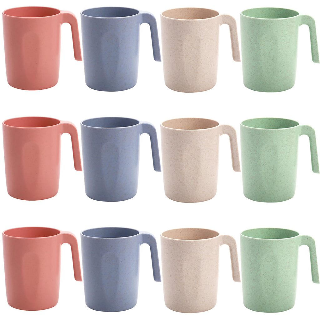 Nicunom 12 Pack Plastic Coffee Mug Set, Wheat Straw Cups with Handles, BPA Free Unbreakable Coffee Cups Reusable 16 Oz Mugs Set for Tea, Milk, Camping, Picnic, Dishwasher Safe