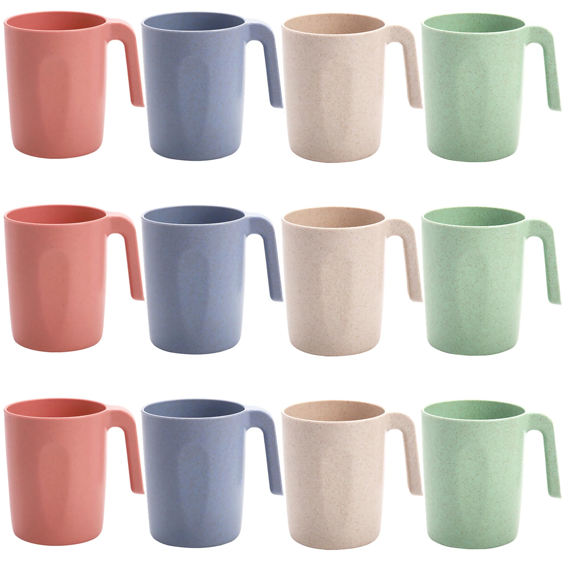 Nicunom 12 Pack Plastic Coffee Mug Set, Wheat Straw Cups with Handles, BPA Free Unbreakable Coffee Cups Reusable 16 Oz Mugs Set for Tea, Milk, Camping, Picnic, Dishwasher Safe