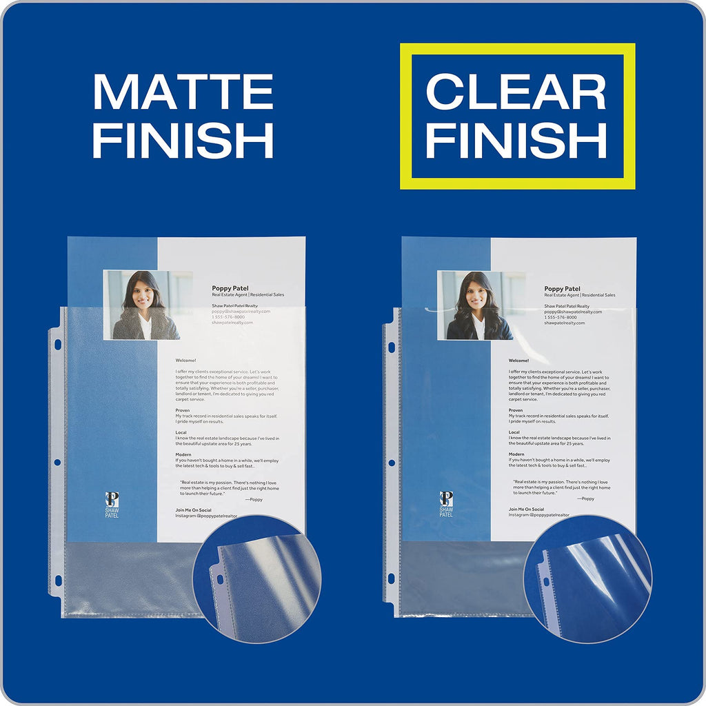 Oxford Sheet Protectors, Clear Finish, Top Load, Letter Size Plastic Sleeves, Reinforced 3 Hole Punch for Binders, Sheets for 3 Ring Binder, 100 per Box (33267)