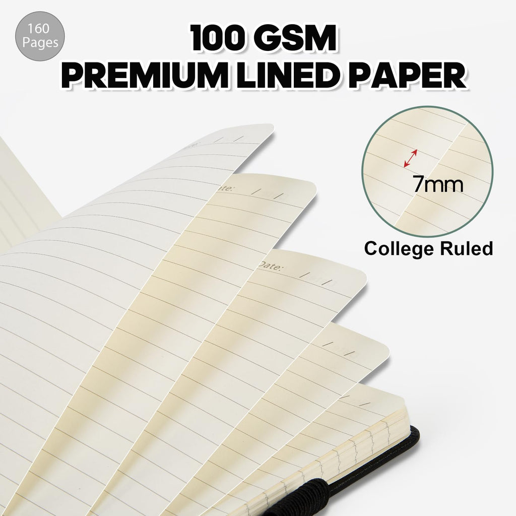 Lined Journal Notebook for Work School, 3 Pack A5 Leather Journal 160 Pages, 100GMS Thickened Paper, Hardcover Notebook with Pocket & Pen Loop for Women & Men (Brown, Black, Green)