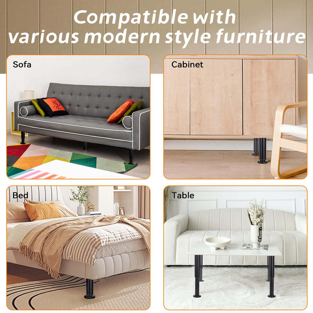BeiLan Metal Adjustable Furniture Legs,4Pcs 10"-17" Adjustable Height Heavy Duty Bed Center Frame Support Leg for Kitchen Cabinet/Dresser/TV Stand/Sofa/Chair/Bed/Coffee Table