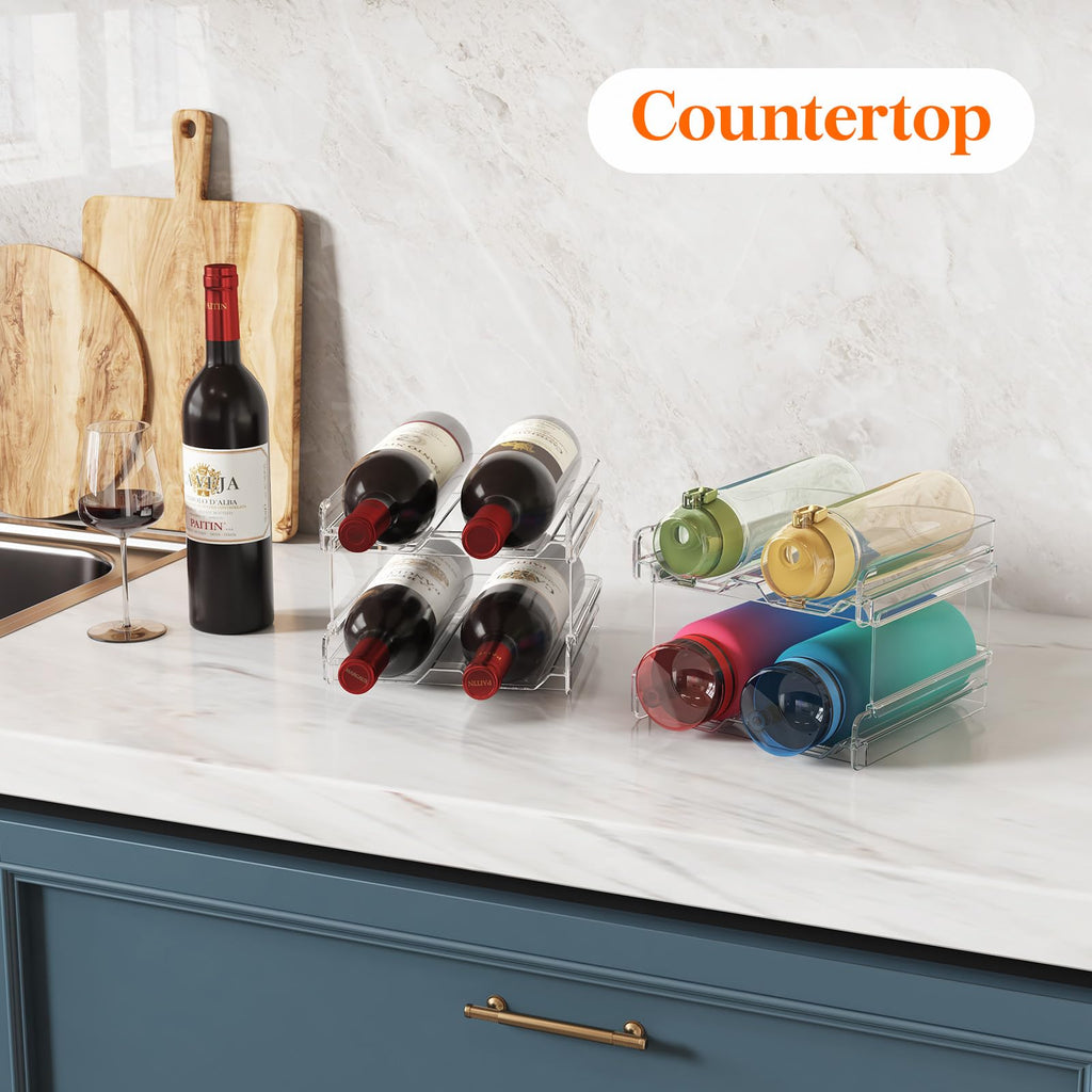 Lifewit Plastic Stackable Wine Rack for Refrigerator, Cabinet, Countertop,Wine Bottle Holder, Water Bottle Organizer for Floor Fridge, Tabletop Pantry, Hold 8 Bottles