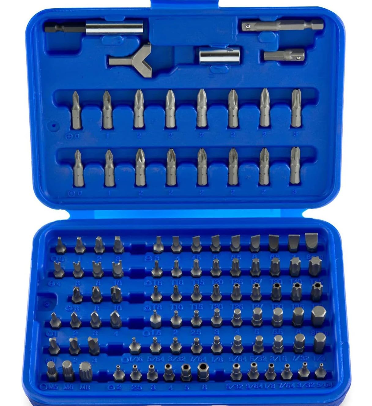 NEIKO 10048A Security Bit Set 100-Piece Set Cr-V Steel 1/4-inch Adapters Phillips Slotted Hex Torx Star Tamperproof Pozi Square Spanner Torque Tri-Wing Clutch Spline Wing Nut, Security Torx Bit Set