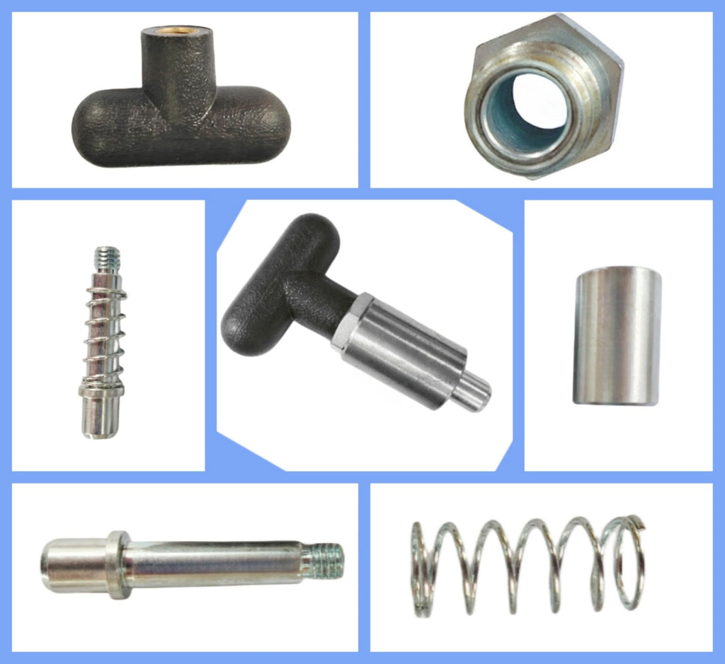T knob Spring Loaded Pop Pin Spring Loaded Zinc Plated Steel Plunger POP Pull Pin Tire Carrier Pin , Black Plastic T-Handle Knob Round Nut W/Grub Screw Lock. (T-Handle, 3/8" Diameter)