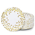 MATICAN 100-Pack Disposable White & Gold Party Plates, 9-Inch with Foil Polka Dots