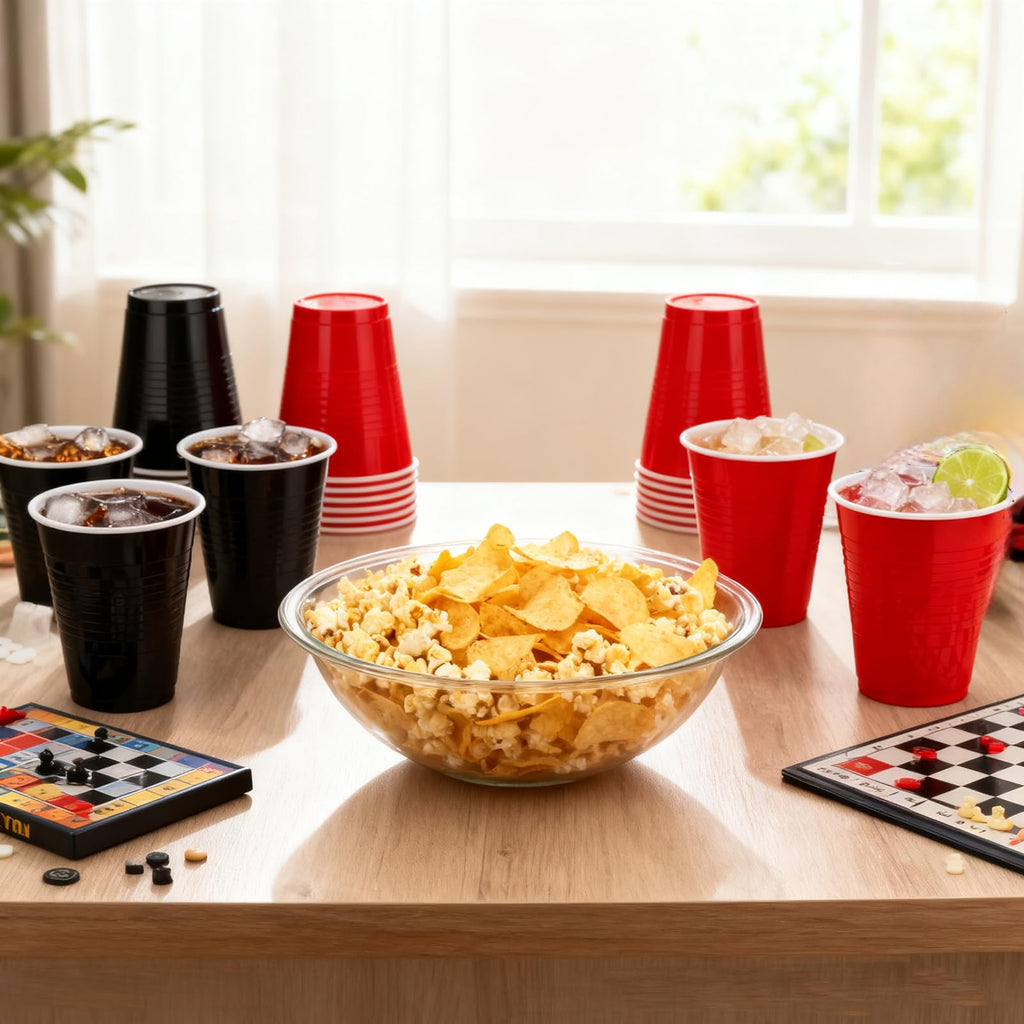 120 Count 18 oz Plastic Cups Black and Red Disposable Cups Heavy Duty Party Cups Beer Drinking Cups Bulk for Birthday Wedding Graduation Picnic Halloween Christmas Celebrations Everyday Use