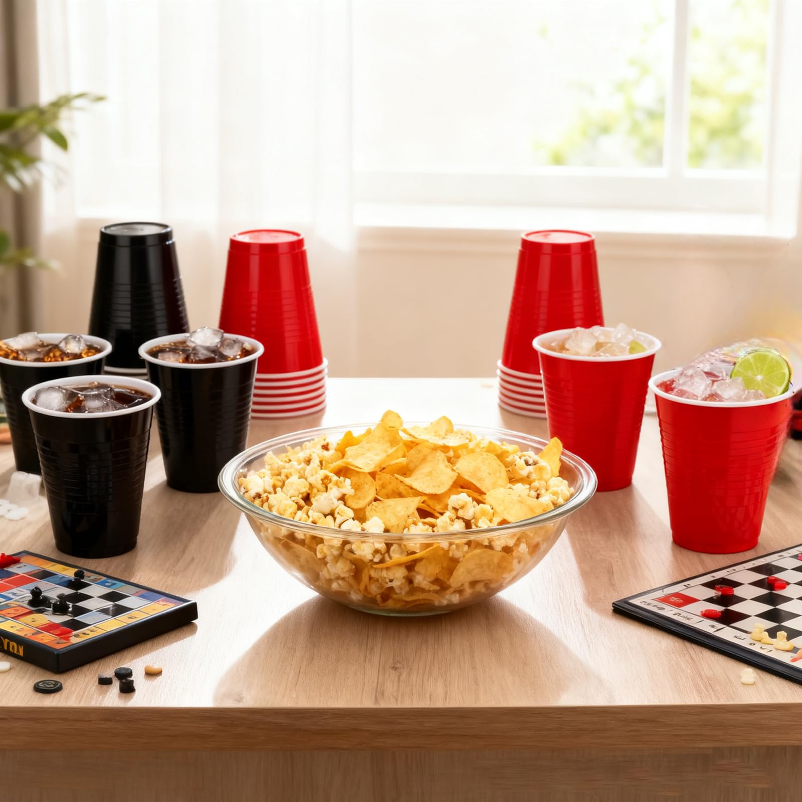 120 Count 18 oz Plastic Cups Black and Red Disposable Cups Heavy Duty Party Cups Beer Drinking Cups Bulk for Birthday Wedding Graduation Picnic Halloween Christmas Celebrations Everyday Use