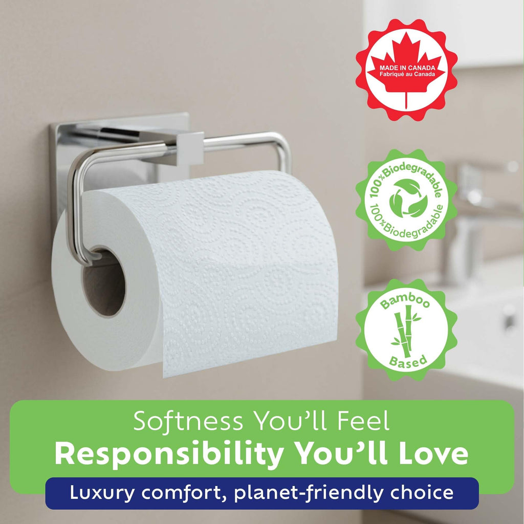 Bamboochi Bamboo Toilet Paper, Septic Safe Toilet Paper 2 Ply 12 Rolls 300 Sheets Per Roll, Soft Unscented Bath Tissue, RV Safe, Eco-Friendly, Non Chlorine, PFAS Free, Proudly Made in Canada