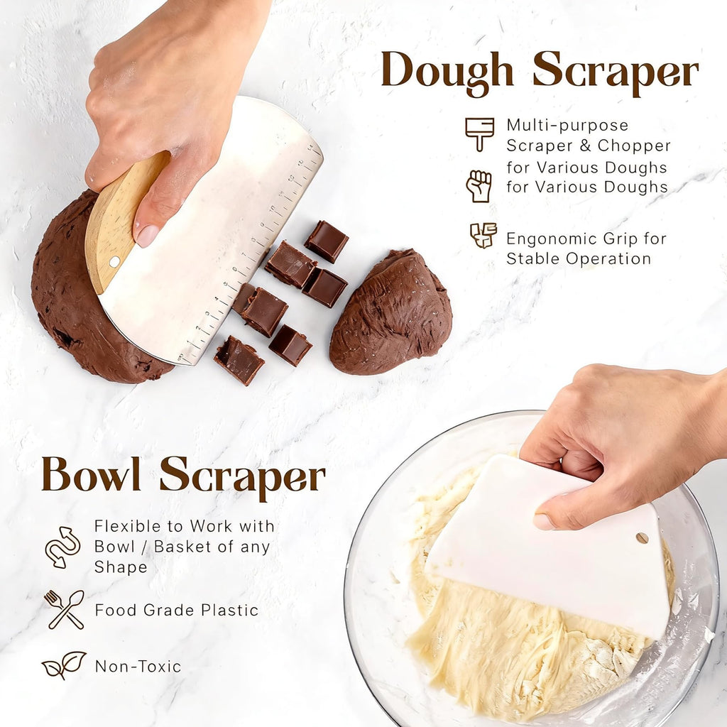 Sourdough Starter Kit, 2 Pcs 9" Round Banneton Proofing Basket, Sourdough Proofing Basket with Danish Dough Whisk, Bread Scoring Lame,Stainless Steel Dough Scraper,Bowl Scraper(2 Pcs 9 inch Round Set)