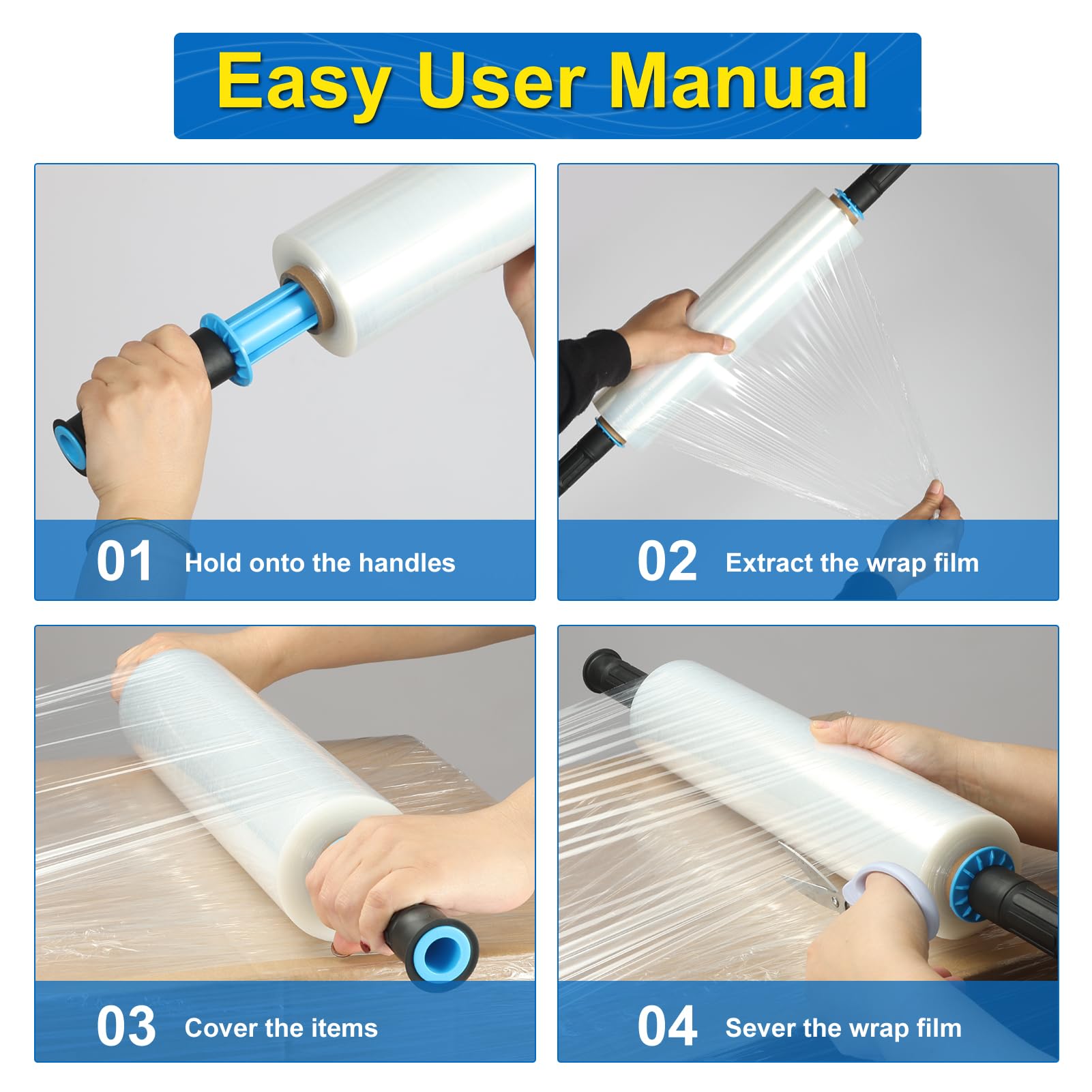 Packpal 2 Rolls Shrink Wrap Stretch Film with Handles 15"x 1000ft, Clear Plastic Wrap for Packing Pallet, Moving Suppliers for Furniture, Suitcases, Stretch Wrap for Shipping & Travel.