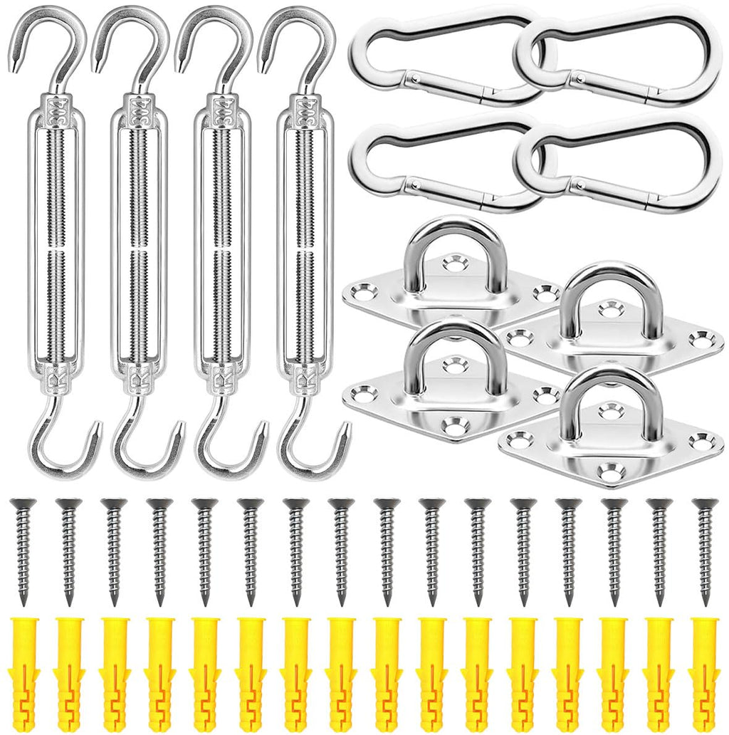 44pcs Sun Shade Sail Hardware Kit for Triangle Square Rectangle Sun Shade Sails Installation, M6 Stainless Steel Sun Shade Sail Kit for Garden Lawn Patio, Anti-Rust