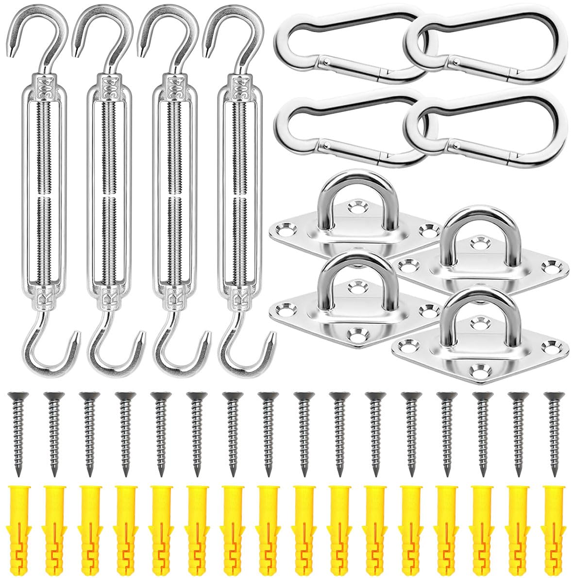 44pcs Sun Shade Sail Hardware Kit for Triangle Square Rectangle Sun Shade Sails Installation, M6 Stainless Steel Sun Shade Sail Kit for Garden Lawn Patio, Anti-Rust
