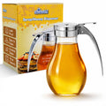 EHOMEA2Z Commercial-Grade Tempered Glass Honey Dispenser, 14 Ounce Honey Jar with Metal Top, Essential Honey Jars, Convenient Honey Container, Leak-Proof Glass Honey Dispenser