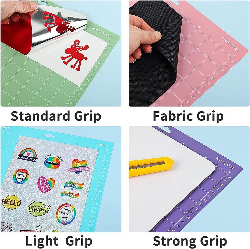 Lya Vinyl Cutting Mats - 8 Pack Variety Mats 12x12 INCH, Mats for Permanent Vinyl (StandardGrip, LightGrip, StrongGrip, FabricGrip) for Cricut Explore Air Series & Accessories