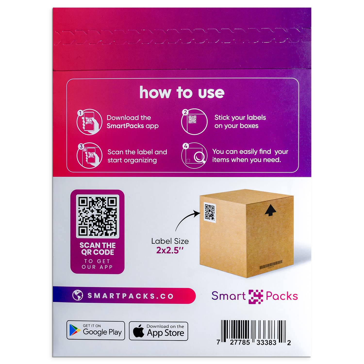SmartPacks QR Code Stickers | 48 Premium Smart Labels with App | Advanced Pack and Track Labels with QR Code for Inventory, Storage, Moving