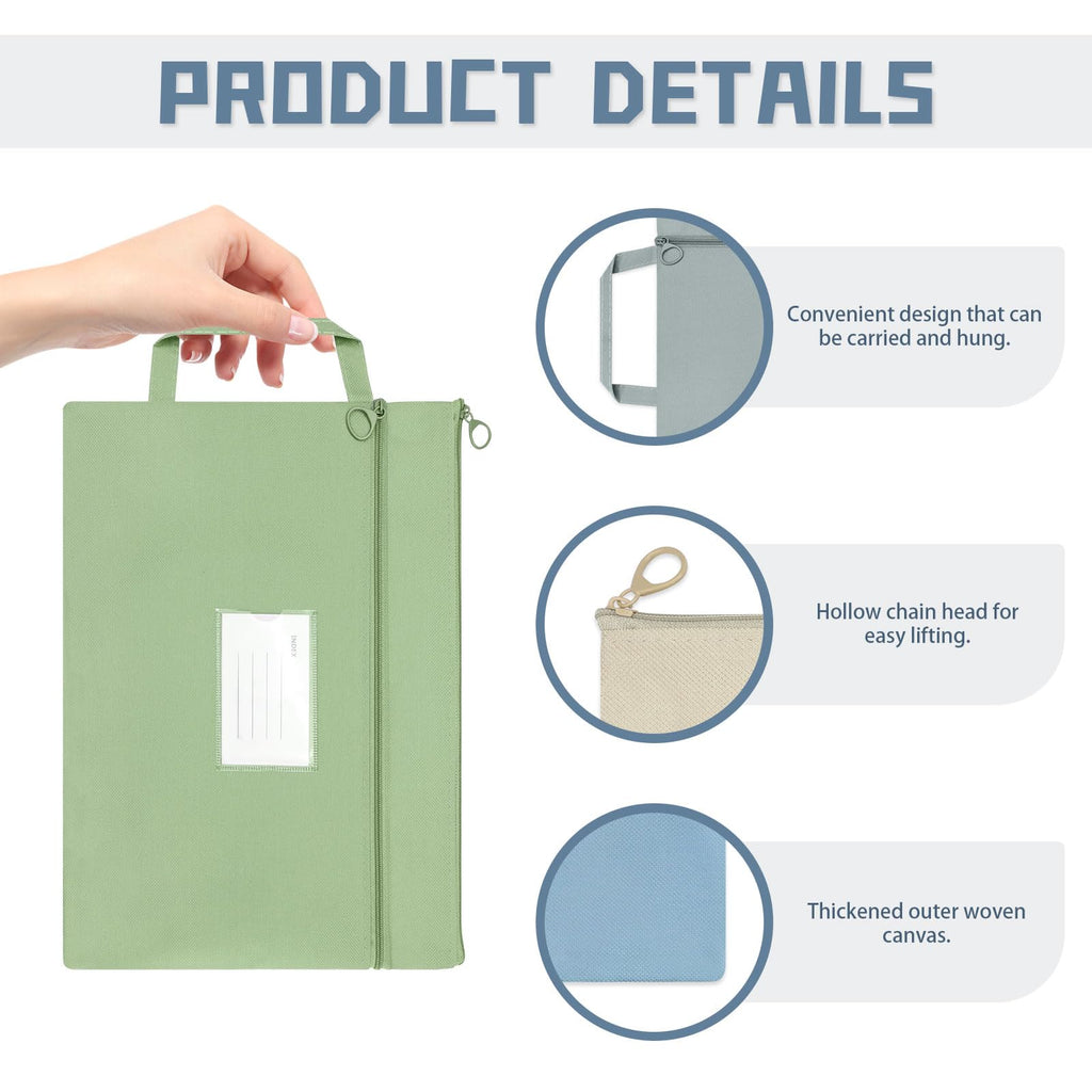Diakey 4 Pack A4 Waterproof Document Bag with Handle, Double Pocket Zippered Canvas File Bag Pouch Document Holder, with Card Pocket for Paper Book Project Office Travel, A4