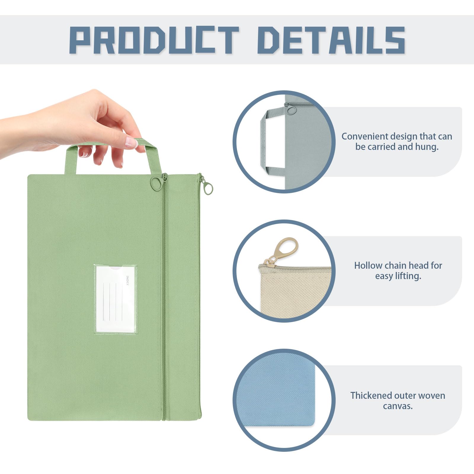 Diakey 4 Pack A4 Waterproof Document Bag with Handle, Double Pocket Zippered Canvas File Bag Pouch Document Holder, with Card Pocket for Paper Book Project Office Travel, A4