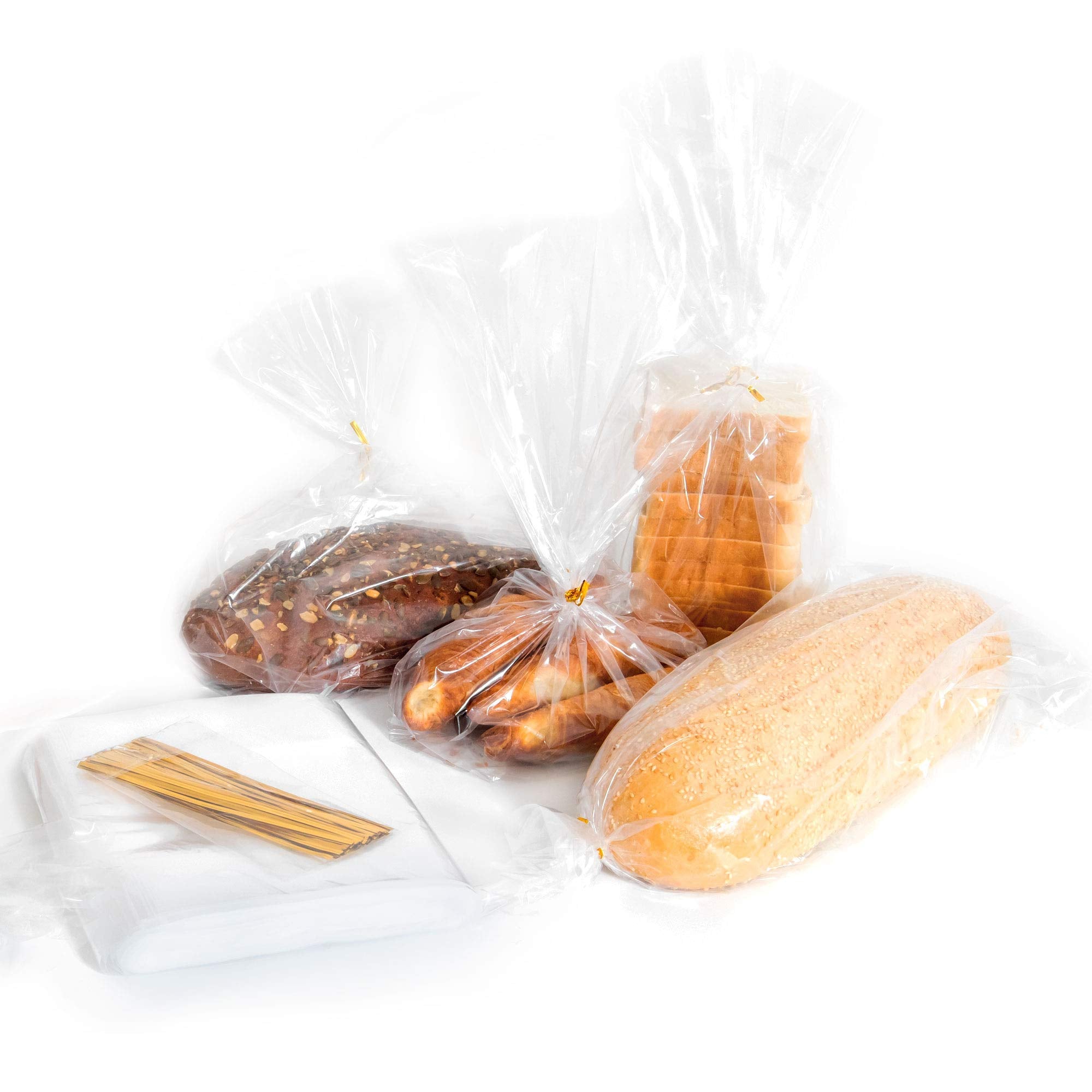 Bread Bags with Ties, Reusable, Clear Bags and Ties, Bread Bags For Homemade Bread And Bakery Loaf Adjustable Reusable (100)