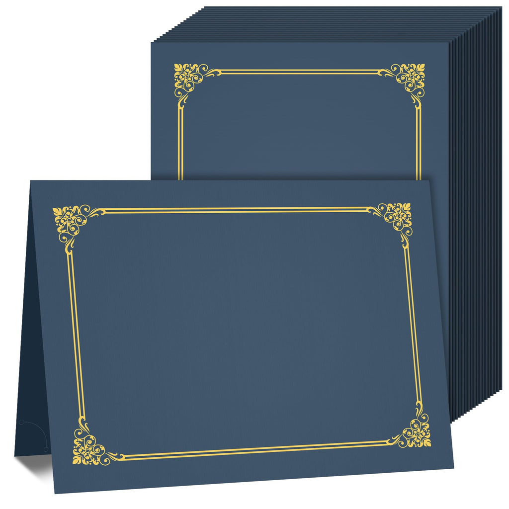 AKONEGE 50 Packs Certificate Holders, Navy Blue Diploma Holders, 350gsm, Certificate Covers with Gold Foil Border for Letter Size 8.5 x 11 Certificates, Cardstock, Award, Graduation, Document Papers