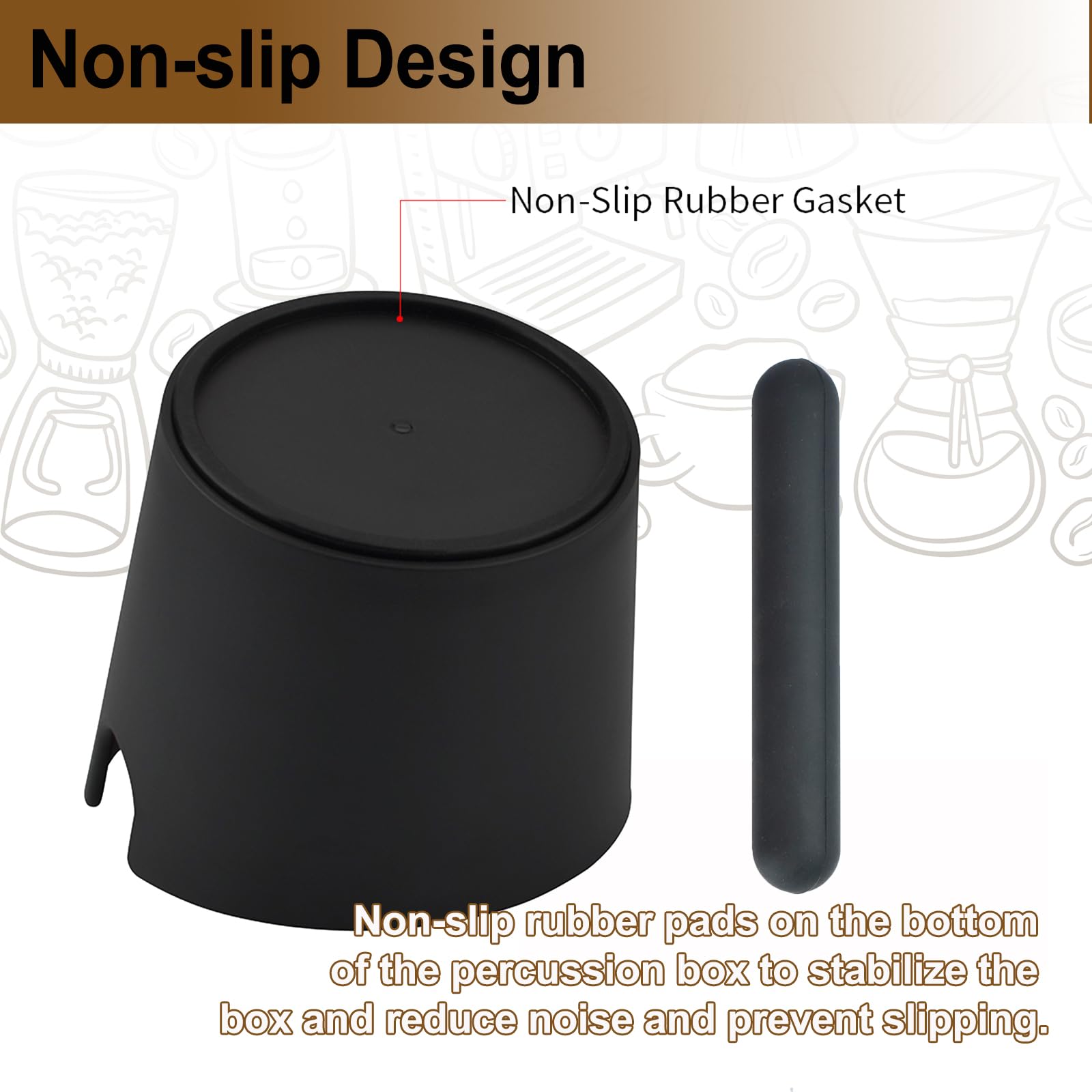 HOMEE Coffee Knock Box 4.8 Inch with Coffee Tamping Mat,Shock-Absorbent Durable Barista Style Knock Box with Removable Knock Bar and Non-Slip Base, Equipped Silicone Anti-Slip Espresso Tamping Mat
