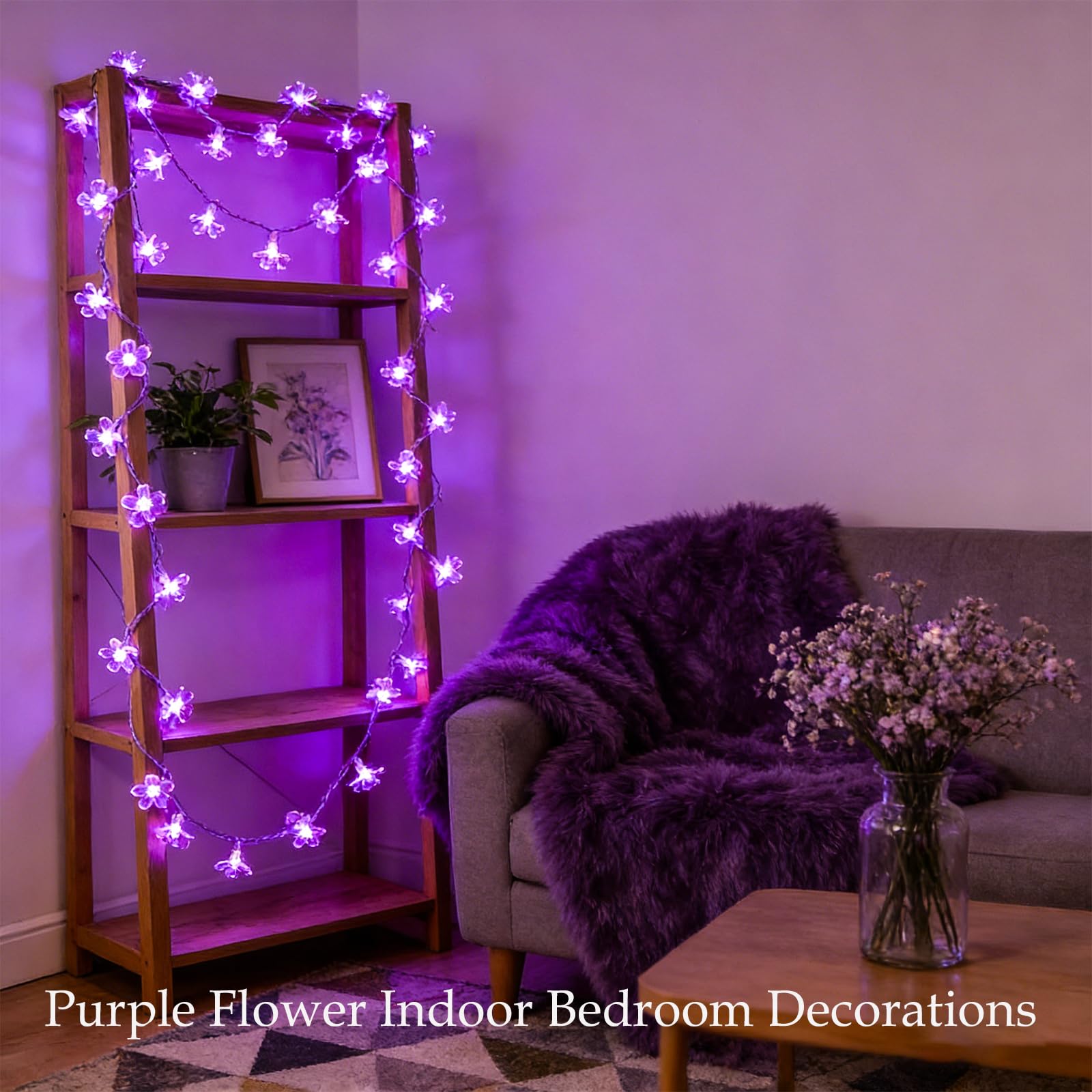 FULLBELL String Lights, Purple Lights Room Decor Flower String Lights 33 Feet 100LED 8 Modes Wedding Party Indoor Outdoor Flower Lights LED Lights for Bedroom Birthday Decorations (Purple)