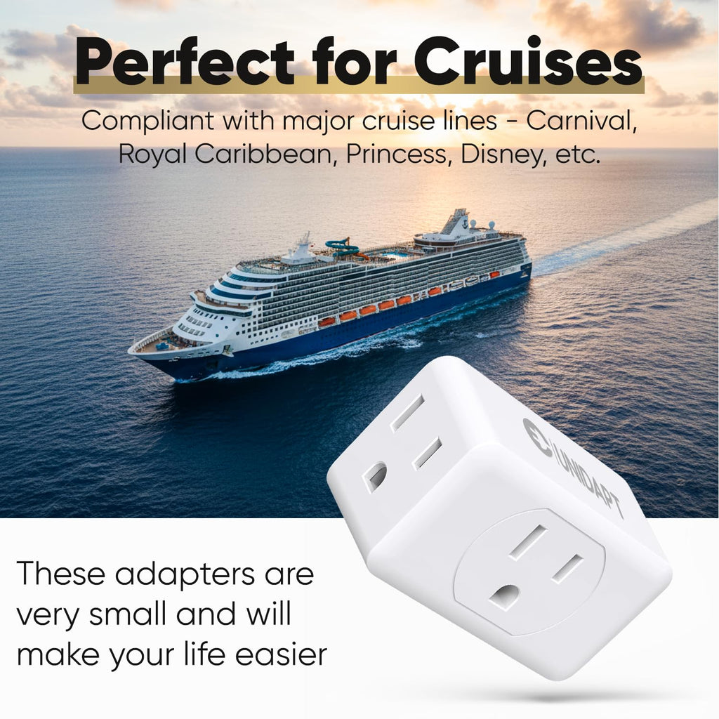 Unidapt 3 Outlet Multi Plug Wall Adapter, Multiple Outlet Splitter, Extender Grounded Wall Power Bar Plug Expander for Cruise Ship Home Office Dorm Essentials, 2-Pack (WSL-05)