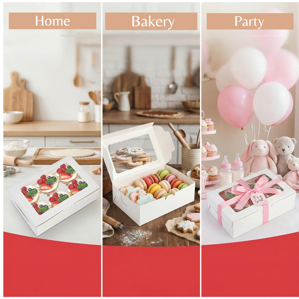 Jucoan 50 Pack Cupcake Box with Insert and Window Hold 6 Standard Cupcakes Muffins, Food Grade Cupcake Carrier Container, White Bakery Package Box for Pastry, Cookies, Small Cake, Party Dessert