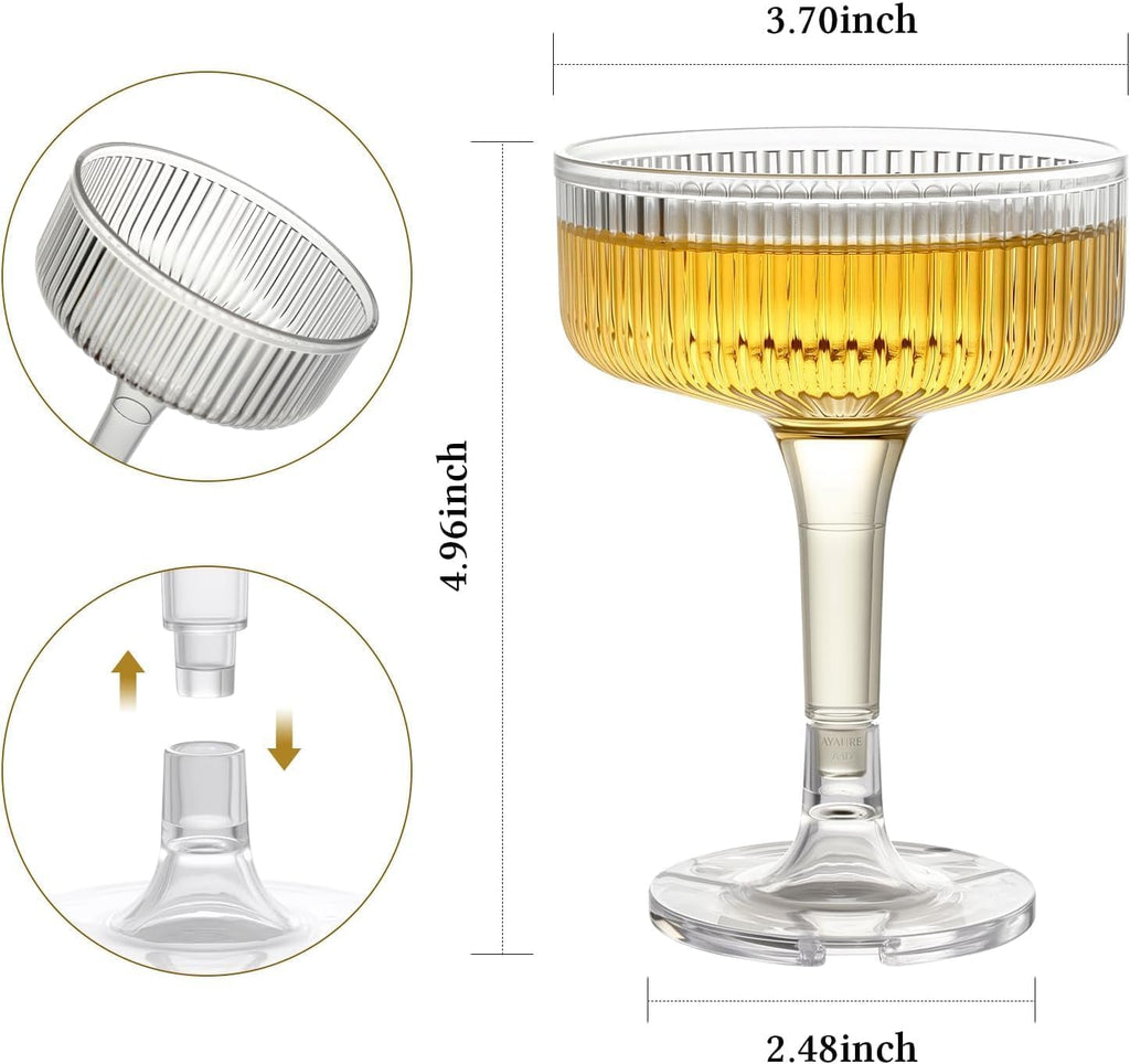 SOBECHOI 4-Tier Champagne Premium Champagne Tower Set - 20 Pcs Clear Plastic Coupe Glasses, Stackable Fluted Toasting Flutes for Parties & Weddings, Elegant Shatterproof Drinkware 7 oz