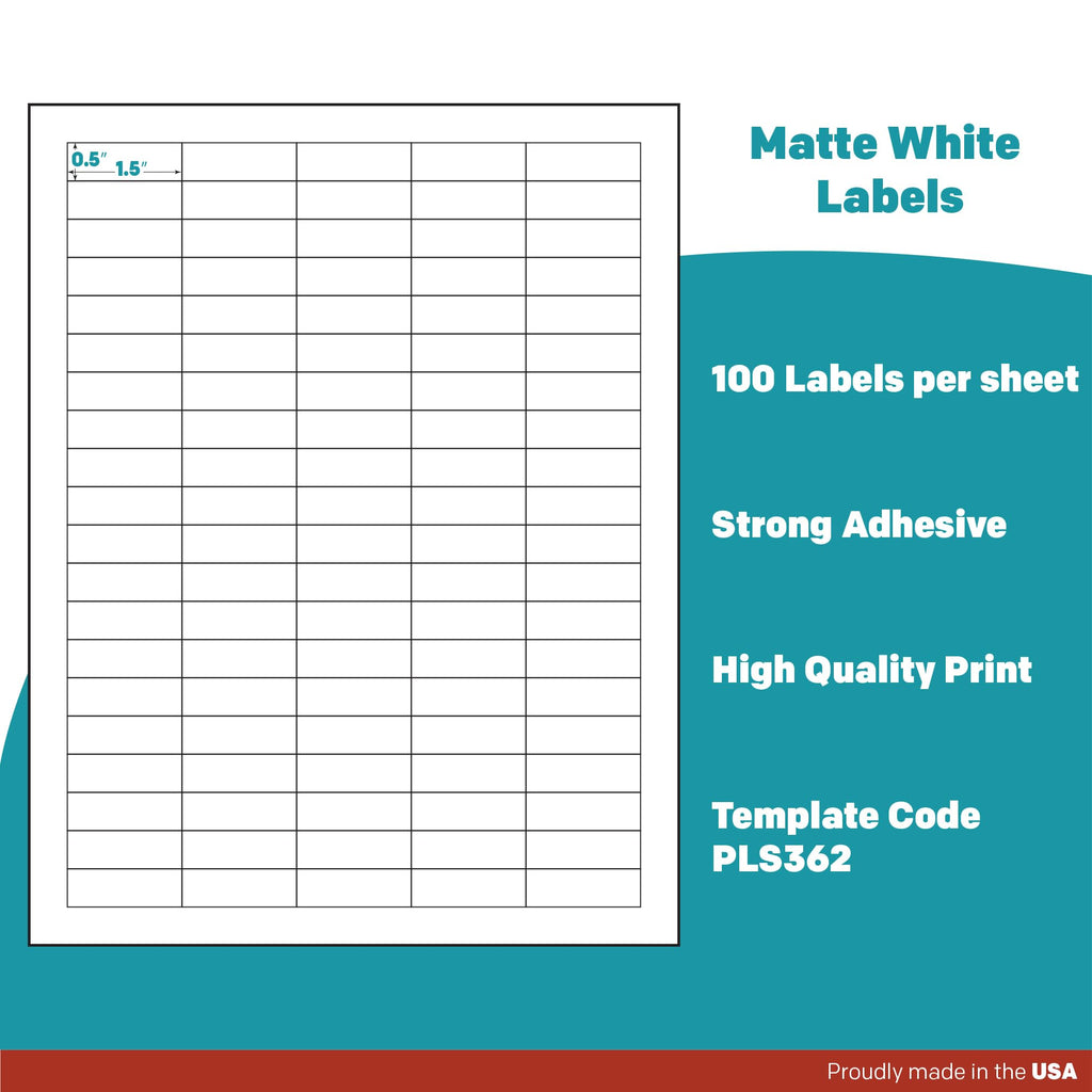 Premium Label Supply White Sticker Barcode Labels – 1.5" x 0.5" – Laser/Inkjet Compatible – (100 per Sheet), 25 Sheets – 2,500 Total Adhesive Labels