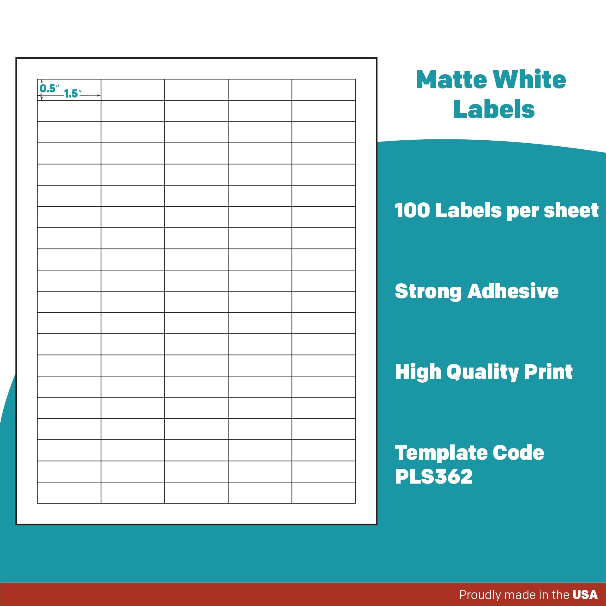 Premium Label Supply White Sticker Barcode Labels – 1.5" x 0.5" – Laser/Inkjet Compatible – (100 per Sheet), 25 Sheets – 2,500 Total Adhesive Labels