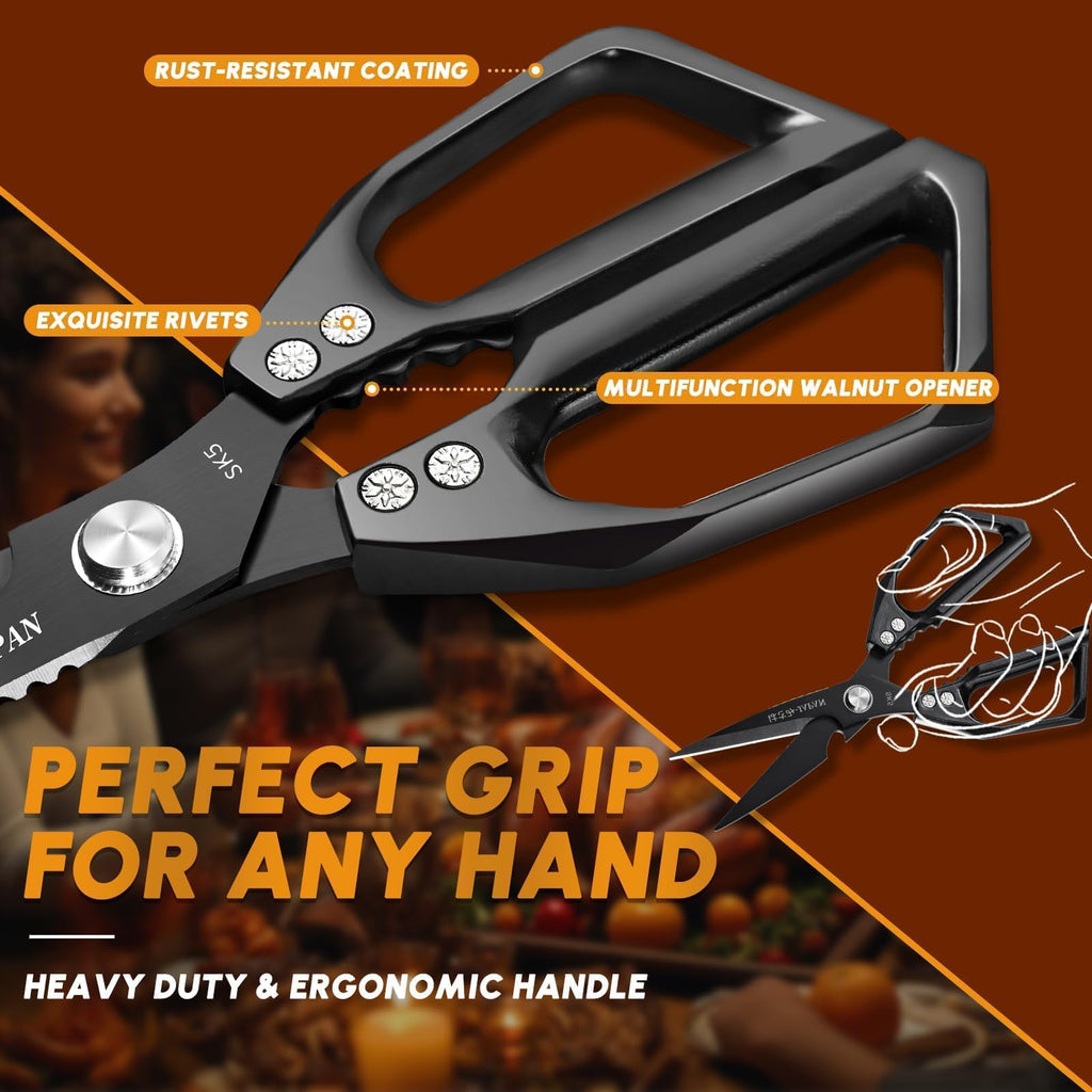 Dream Reach 2 Pack Kitchen Scissors,Heavy Duty Japanese Poultry Shears All Purpose,Sharp Stainless Steel Meat Scissors for Chicken Bones,Fish,Turkey,Vegetables,Gift for Father’s Day or Cooking Lovers