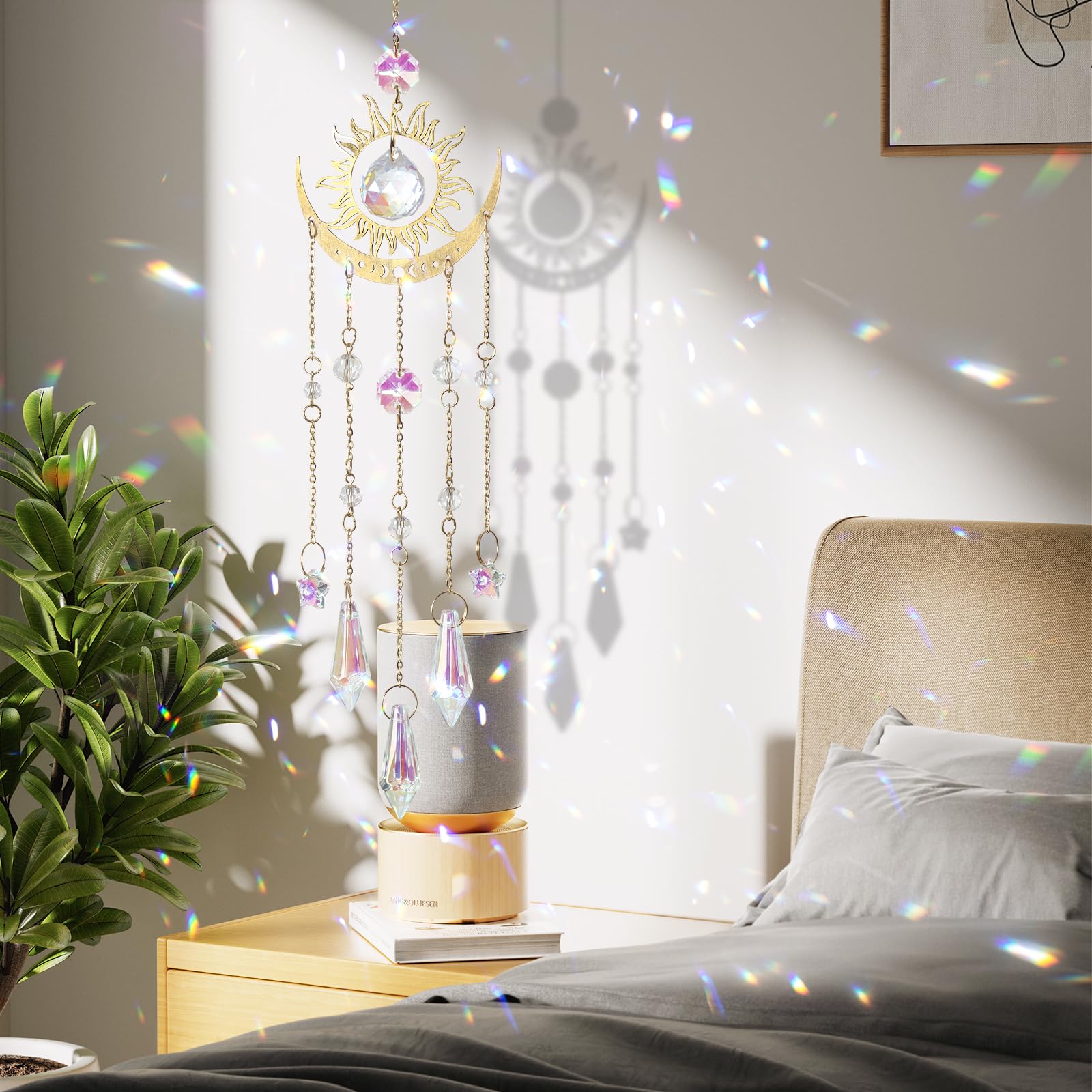 DEMIUKO Crystal Suncatcher, Suncatchers for Windows Hanging Sun and Moon SunCatchers with Crystals Rainbow Maker Outdoor Indoor Decor for Birthday Thanks Giving Christmas Home Garden (Sun and Moon)