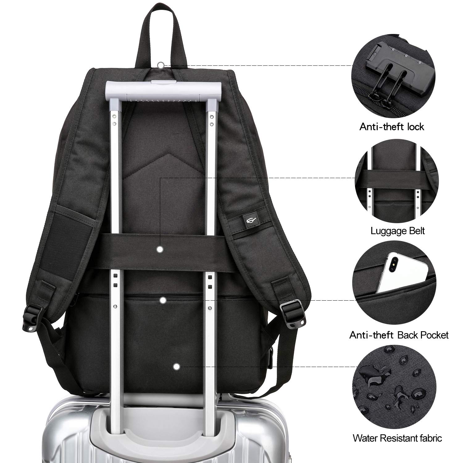 Laptop Backpack,Anti Theft Business Travel Backpack for Men Women Work Bag Slim Laptop Bag with USB Charging Port Lock,Durable Water Resistant Computer Bag Fits 15.6 Inch Laptop Notebook,Black