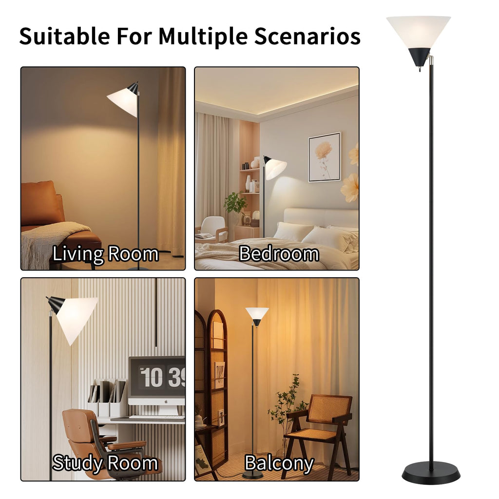 HonoDing Floor Lamp Standing Lamp Adjustable Head Arcylic Shade Floor Lamps for Living Room/Office/Bedroom (Black)