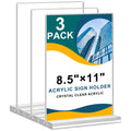 8.5x11 Acrylic Sign Holder 3 Pack Vertical Clear Table Menu Signs Holder,Double Sided Desktop Display Stand Plastic Picture Paper Frame Tabletop Sign Holder for Restaurants, Office, Show Fair, Store