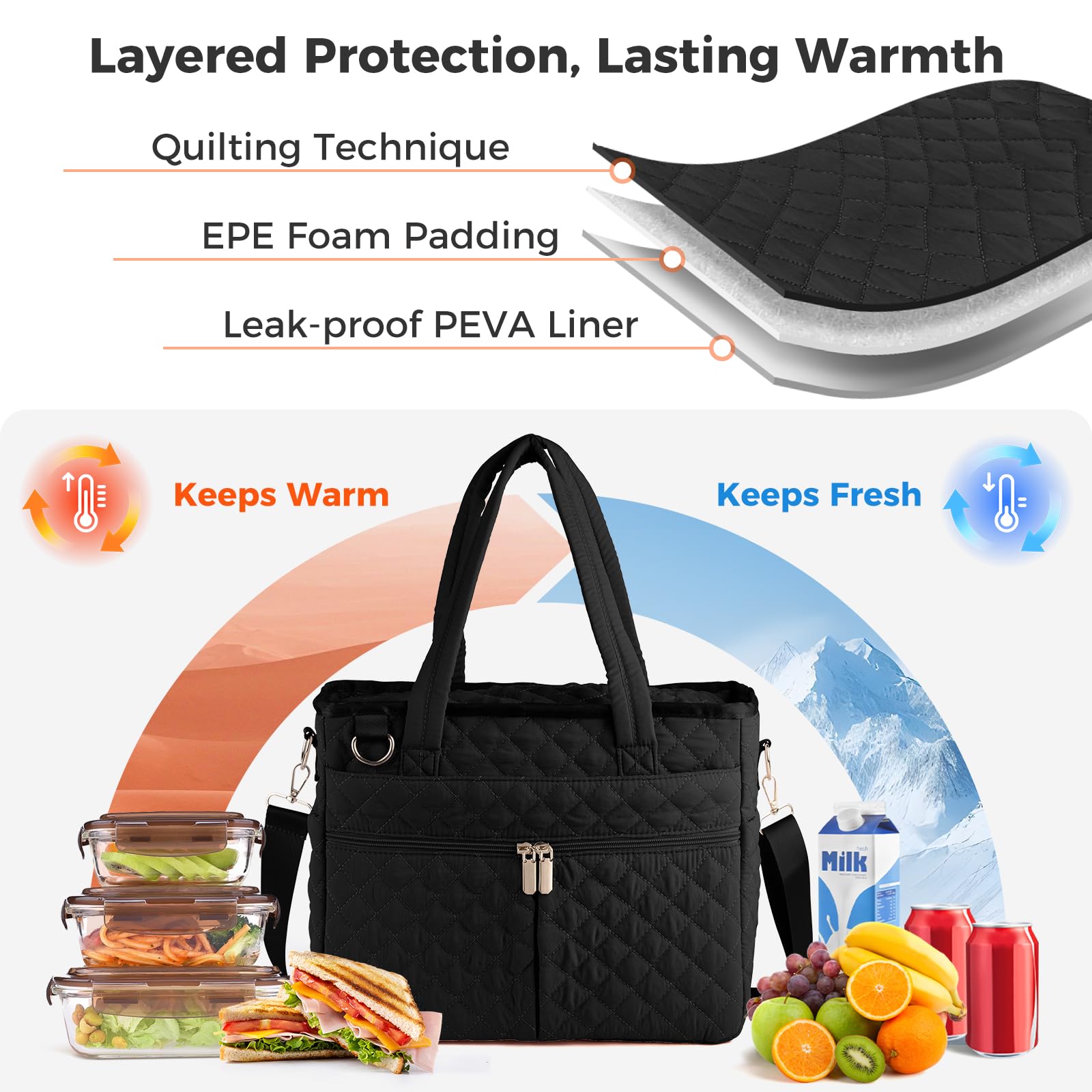 Extra-Large Lunch Bag, Lunch Box Insulated for Women Tote Bag, Soft Cooler Bag for Work Outdoor Picnic Trips