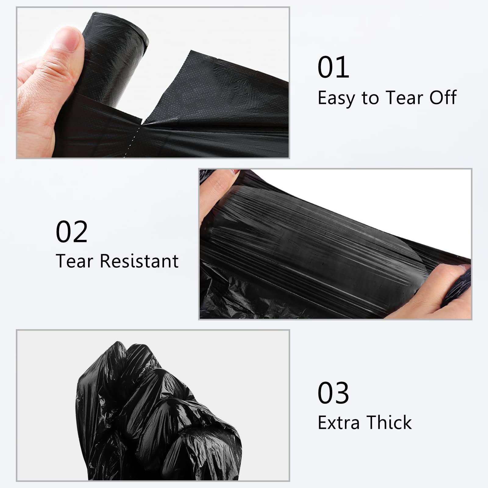 Homelove Trash Bags Garbage Bag, [100 Bags] Plastic Kitchen Barbage Bags Strong Tough Durable Kitchen Bin Bags for Bathroom Bedroom Office (5rolls x 20bags), Black