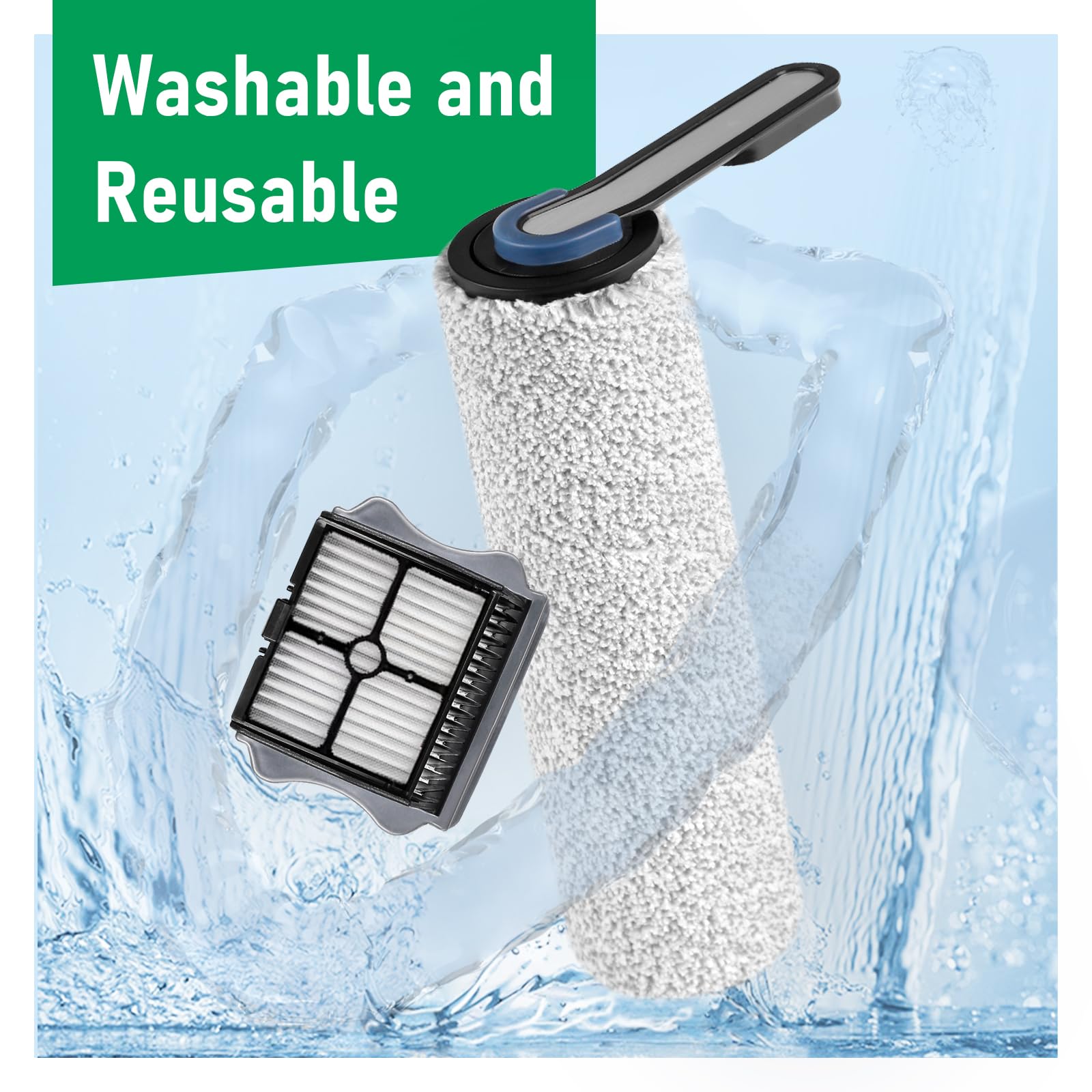 Klypticfit Roller Brush Replacement and HEPA Filter Kit Compatible with Tineco Floor ONE S5,Floor One S5 Pro Cordless Wet Dry Vacuum Replacement Parts,3 Roller Brush,3 Filters,1 Cleaner Brush