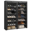 JIUYOTREE 7 Tier Shoe Rack Storage Organizer with Big Capacity,Double Row Shoe Cabinet,Shelf,Closet with Nonwoven Fabric Cover,Black