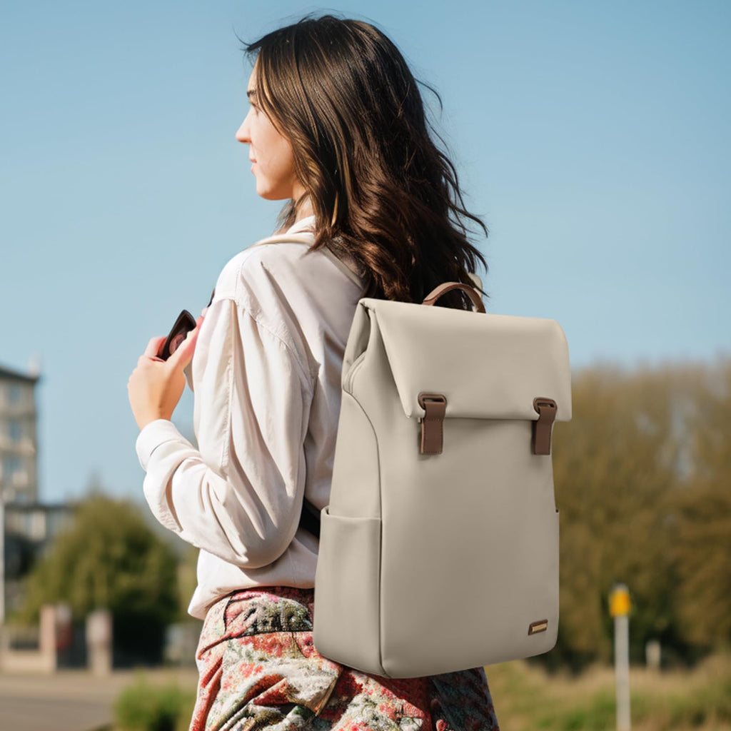 GOLF QUALITY Backpack with Flap 15.6Inch mochila de viaje Anti-theft Bookbag Casual Daypack for Women Men Travel Commute College Work Teacher,Apricot