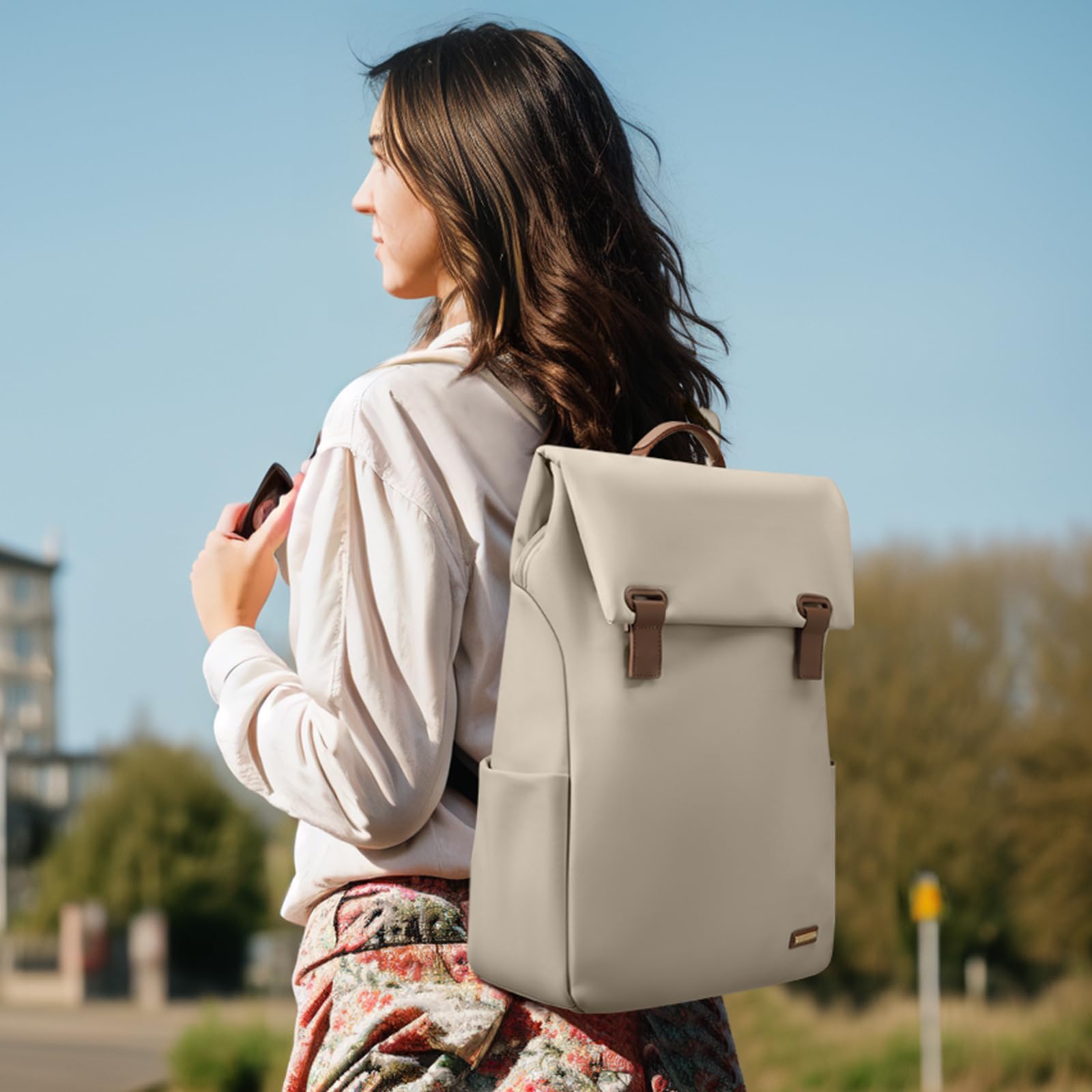 GOLF QUALITY Backpack with Flap 15.6Inch mochila de viaje Anti-theft Bookbag Casual Daypack for Women Men Travel Commute College Work Teacher,Apricot