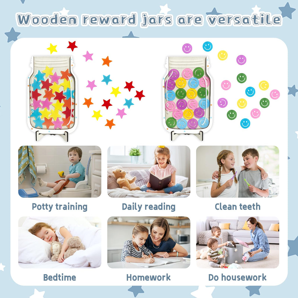 2 Pack Magnetic Reward Jar,Star and Smiley Face Reward Jar,Star Jar Reward System for Kids,Good Behavior Home Classroom Responsibility Routine Training Tool for Boys Girls